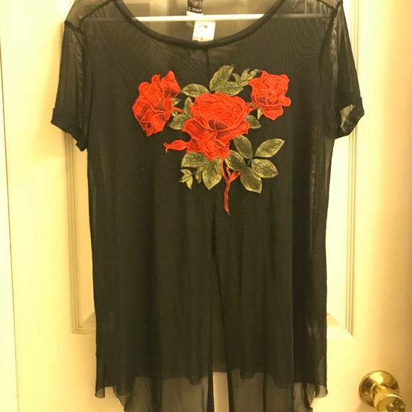 Floral Front Tie Mesh Top - Picture 3 of 3